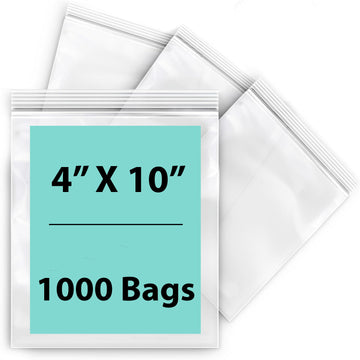 LDPE 2 mil Reclosable Zipper Poly Bags 4X10 inches 1000 Bags
